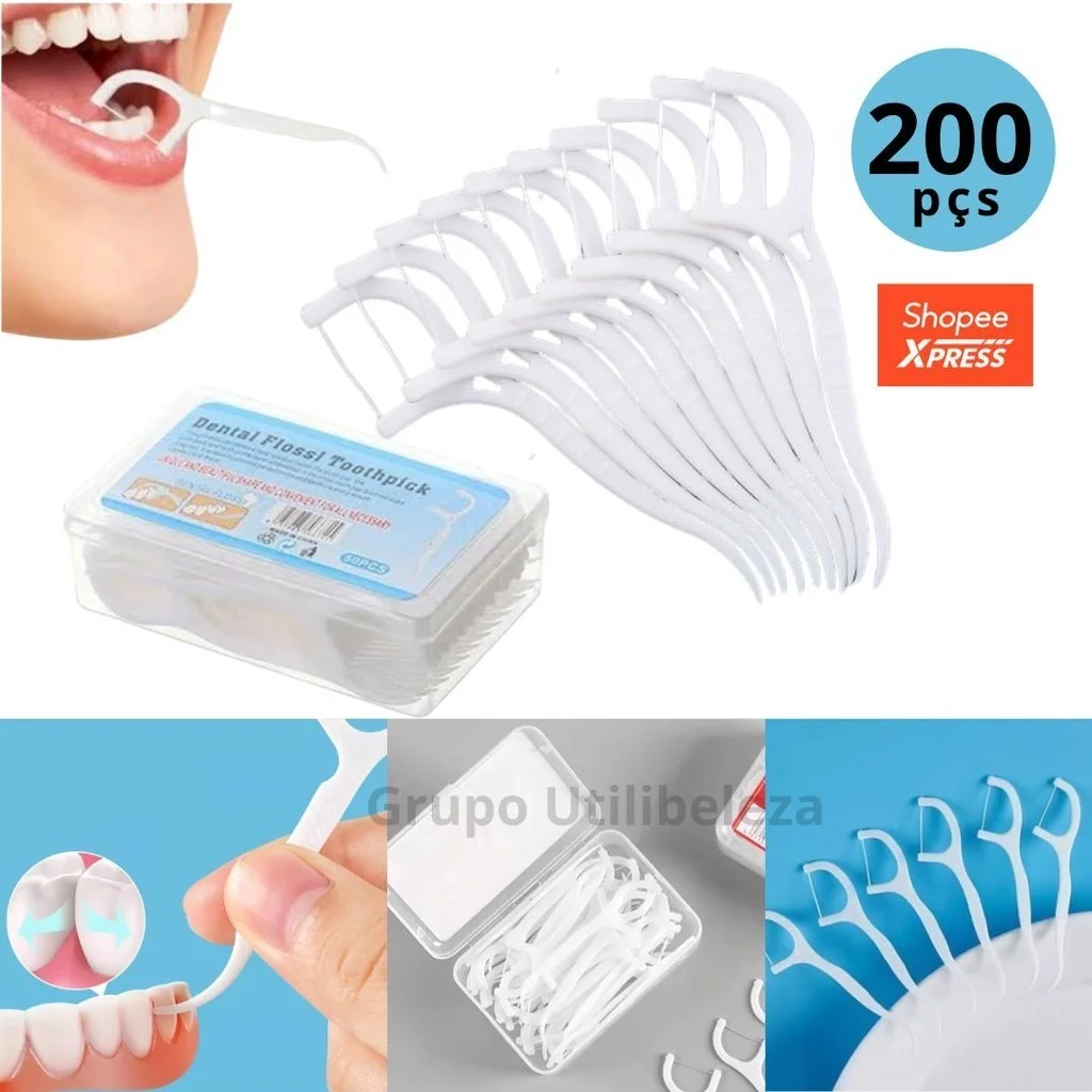 Fio Dental com Haste Tipo Palito 200 Unidades, Ultra Fino para Crianças e Adultos, Higiene Bucal Diária - Imagem 3