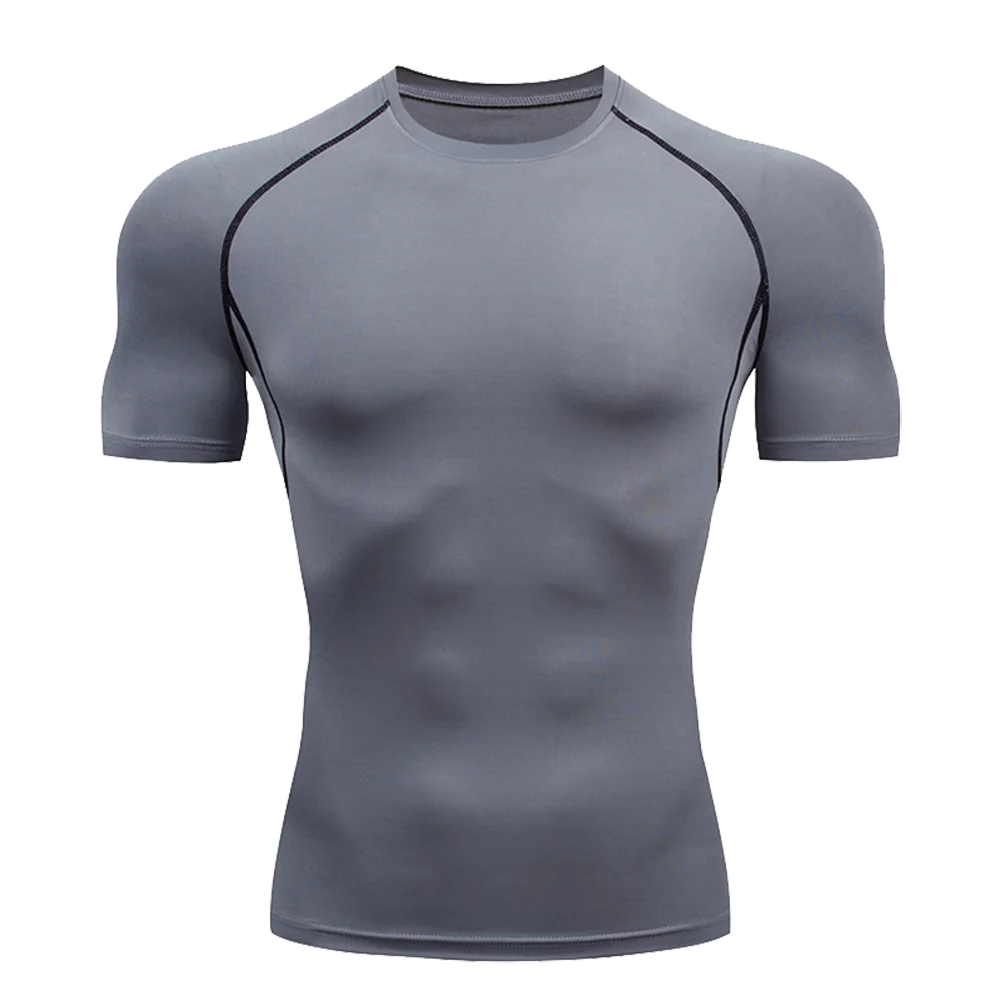 Men's Solid Color Short Sleeved T-shirt Compressed Quick Drying Breathable Training Suit Fitness Jujitsu Rashguard Top Gym Sport - Imagem 5