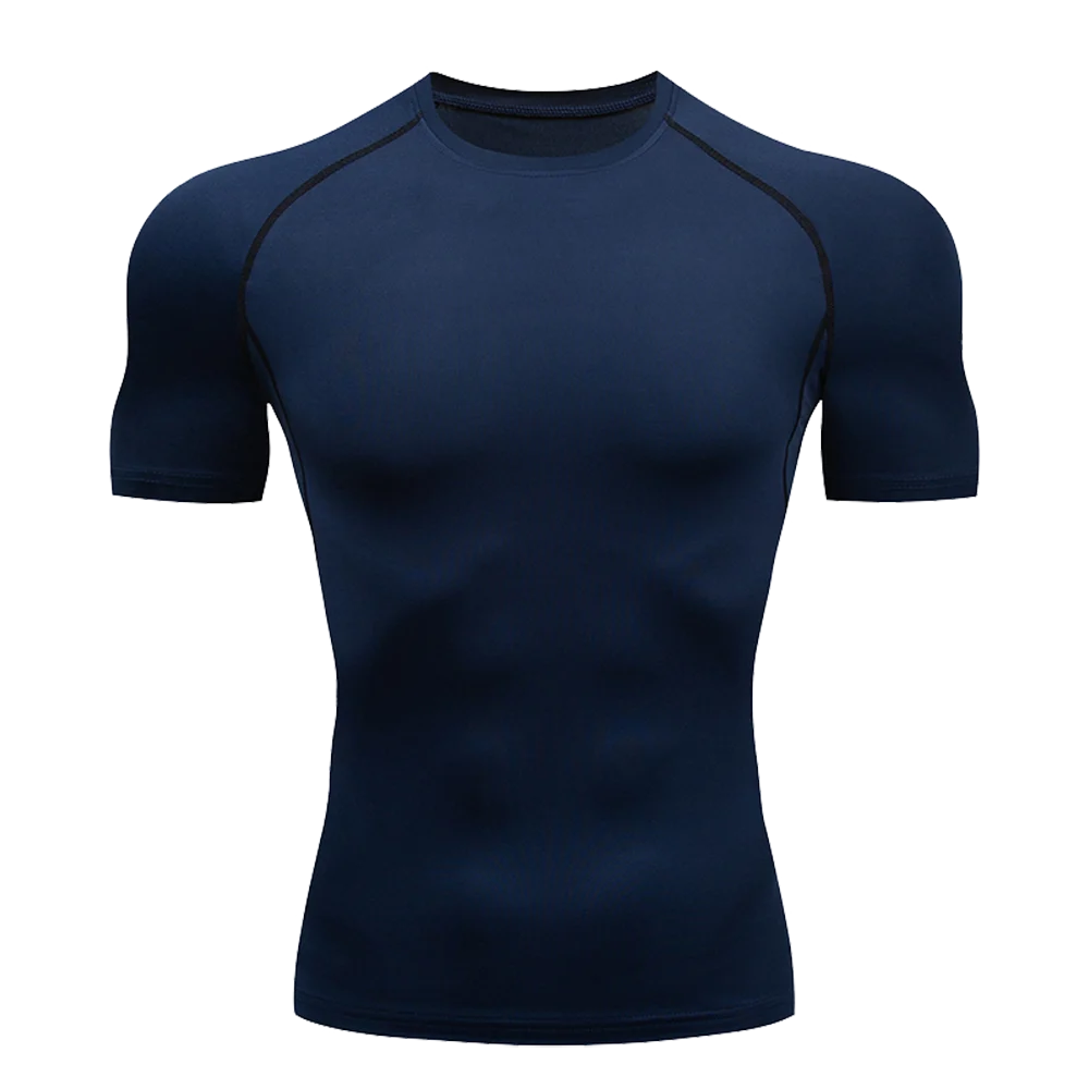 Men's Solid Color Short Sleeved T-shirt Compressed Quick Drying Breathable Training Suit Fitness Jujitsu Rashguard Top Gym Sport - Imagem 6