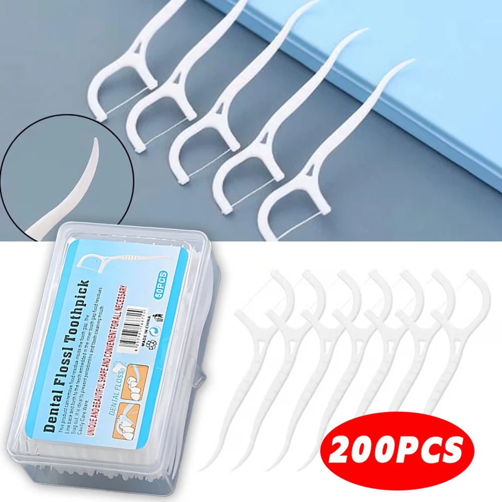 Fio Dental com Haste Tipo Palito 200 Unidades, Ultra Fino para Crianças e Adultos, Higiene Bucal Diária