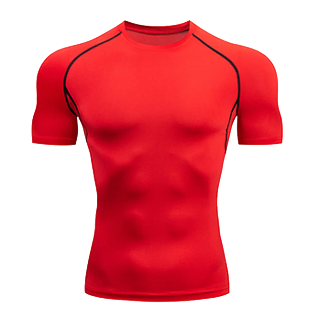 Men's Solid Color Short Sleeved T-shirt Compressed Quick Drying Breathable Training Suit Fitness Jujitsu Rashguard Top Gym Sport - Imagem 3