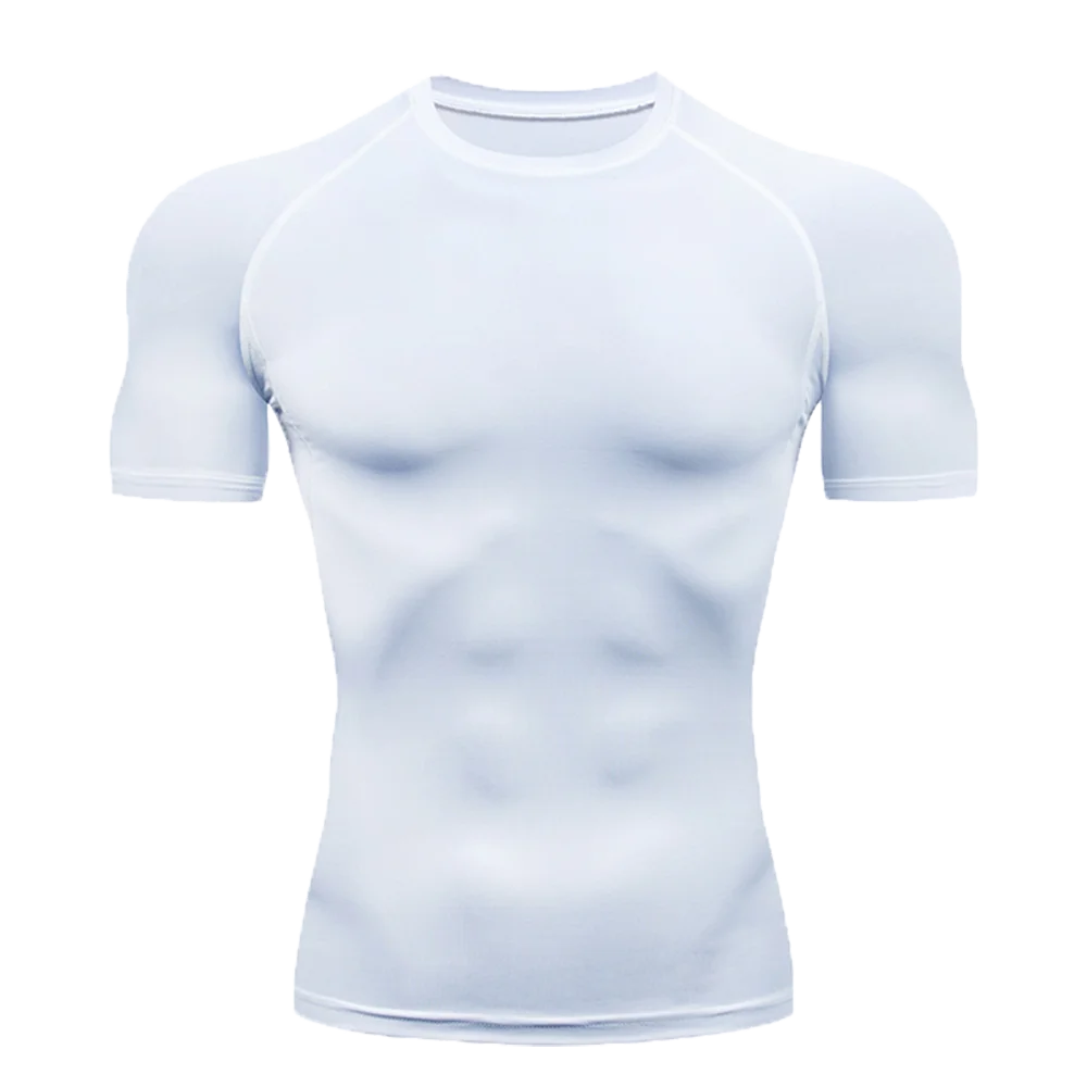 Men's Solid Color Short Sleeved T-shirt Compressed Quick Drying Breathable Training Suit Fitness Jujitsu Rashguard Top Gym Sport - Imagem 2